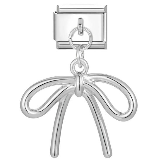 Изображение 1 ШТ 304 Нержавеющая Сталь Очаровательный итальянский браслет со звеньями Изготовление ювелирных изделий своими руками Серебряный Тон Прямоугольник Бант 10мм x 9мм