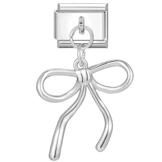 Изображение 1 ШТ 304 Нержавеющая Сталь Очаровательный итальянский браслет со звеньями Изготовление ювелирных изделий своими руками Серебряный Тон Прямоугольник Бант 10мм x 9мм