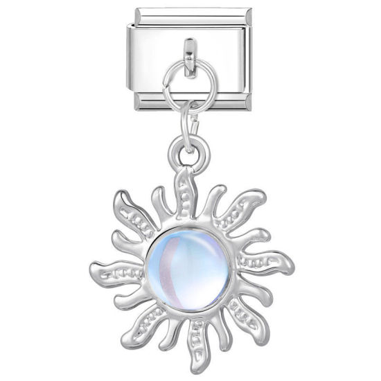 Изображение 1 ШТ 304 Нержавеющая Сталь Очаровательный итальянский браслет со звеньями Изготовление ювелирных изделий своими руками Серебряный Тон Прямоугольник Солнце Разноцветный Стразы 10мм x 9мм