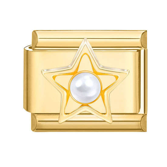 Bild von 1 Stück 304 Edelstahl Charm-Armband mit italienischen Gliedern zur Herstellung von DIY-Schmuck Vergoldet Rechteck Pentagramm Imitat Perle 10mm x 9mm