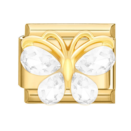 Изображение 1 ШТ 304 Нержавеющая Сталь Очаровательный итальянский браслет со звеньями Изготовление ювелирных изделий своими руками Позолоченный Прямоугольник Бабочка Прозрачный Стразы 10мм x 9мм