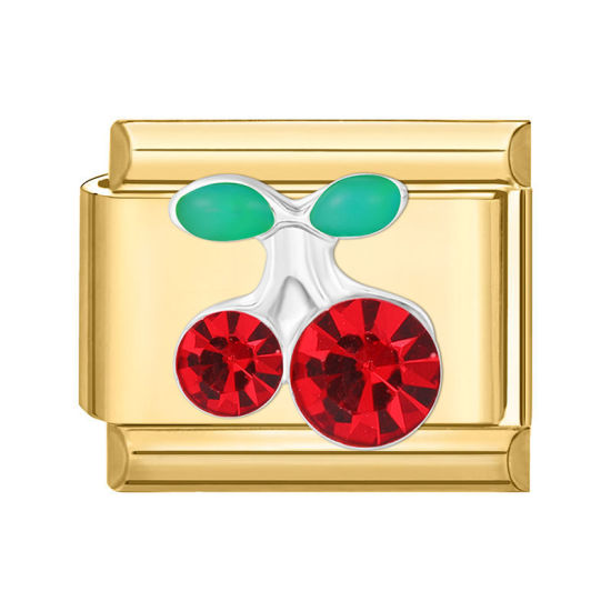 Изображение 1 ШТ 304 Нержавеющая Сталь Очаровательный итальянский браслет со звеньями Изготовление ювелирных изделий своими руками Позолоченный Прямоугольник Вишня Красный Стразы 10мм x 9мм