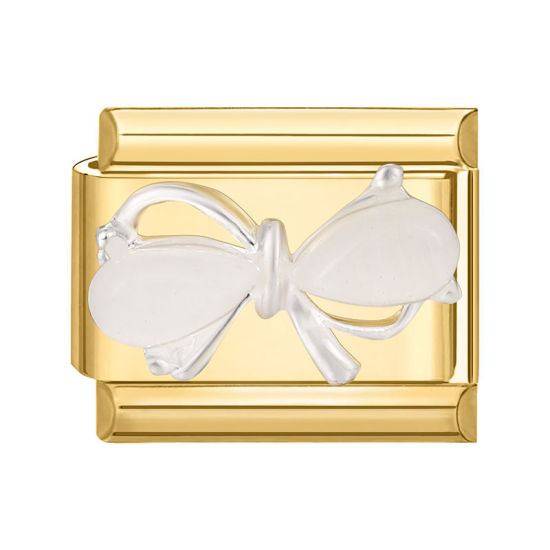 Изображение 1 ШТ 304 Нержавеющая Сталь Очаровательный итальянский браслет со звеньями Изготовление ювелирных изделий своими руками Позолоченный Прямоугольник Бант 10мм x 9мм