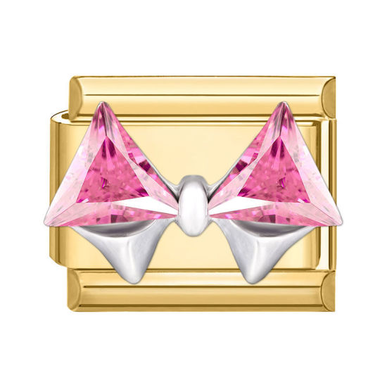 Изображение 1 ШТ 304 Нержавеющая Сталь Очаровательный итальянский браслет со звеньями Изготовление ювелирных изделий своими руками Позолоченный Прямоугольник Розовый Стразы 10мм x 9мм