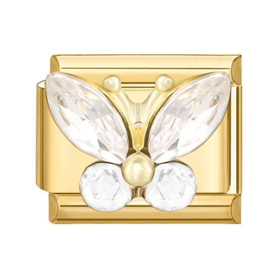 Изображение 1 ШТ 304 Нержавеющая Сталь Очаровательный итальянский браслет со звеньями Изготовление ювелирных изделий своими руками Позолоченный Прямоугольник Бабочка Прозрачный Стразы 10мм x 9мм