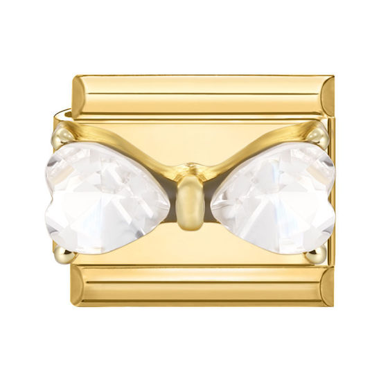 Изображение 1 ШТ 304 Нержавеющая Сталь Очаровательный итальянский браслет со звеньями Изготовление ювелирных изделий своими руками Позолоченный Прямоугольник Бант Прозрачный Стразы 10мм x 9мм