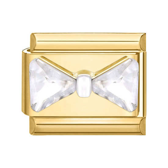 Изображение 1 ШТ 304 Нержавеющая Сталь Очаровательный итальянский браслет со звеньями Изготовление ювелирных изделий своими руками Позолоченный Прямоугольник Бант Прозрачный Стразы 10мм x 9мм