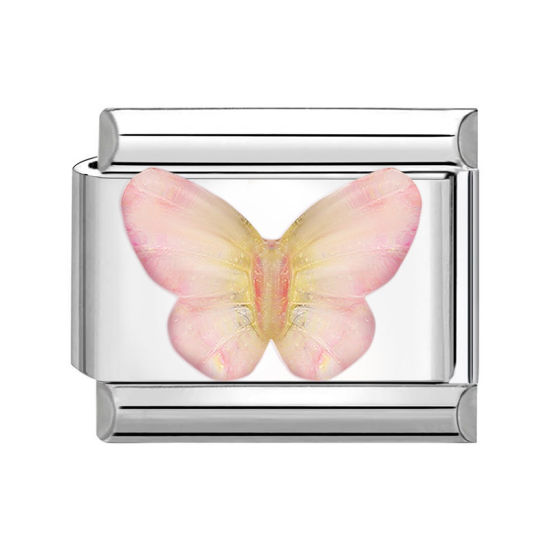 Изображение 1 ШТ 304 Нержавеющая Сталь Очаровательный итальянский браслет со звеньями Изготовление ювелирных изделий своими руками Серебряный Тон Розовый Прямоугольник Бабочка 10мм x 9мм