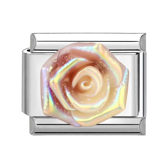 Bild von 1 Stück 304 Edelstahl Charm-Armband mit italienischen Gliedern zur Herstellung von DIY-Schmuck Silberfarbe Lila Rechteck Rose 10mm x 9mm