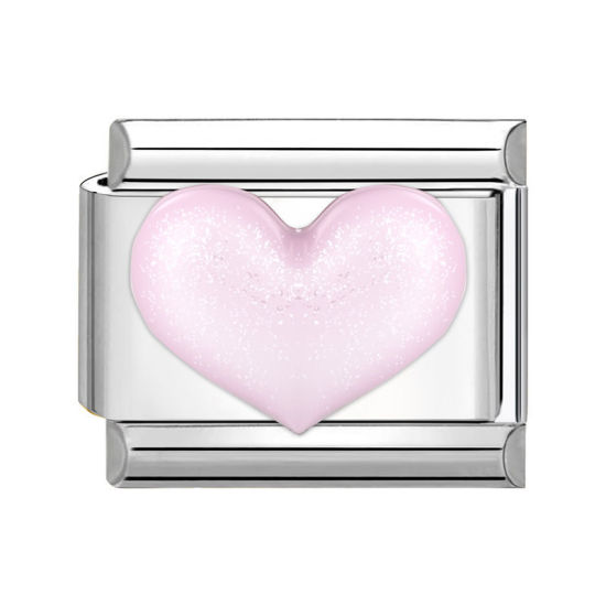 Bild von 1 Stück 304 Edelstahl Valentinstag Charm-Armband mit italienischen Gliedern zur Herstellung von DIY-Schmuck Silberfarbe Rosa Rechteck Herz 10mm x 9mm