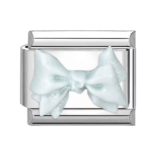 Изображение 1 ШТ 304 Нержавеющая Сталь Очаровательный итальянский браслет со звеньями Изготовление ювелирных изделий своими руками Серебряный Тон Зеленый Прямоугольник Бант 10мм x 9мм