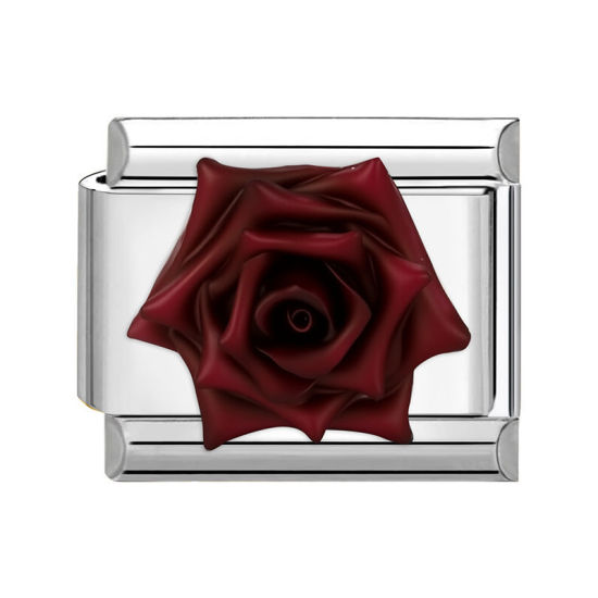 Bild von 1 Stück 304 Edelstahl Charm-Armband mit italienischen Gliedern zur Herstellung von DIY-Schmuck Silberfarbe Rechteck Rose 10mm x 9mm