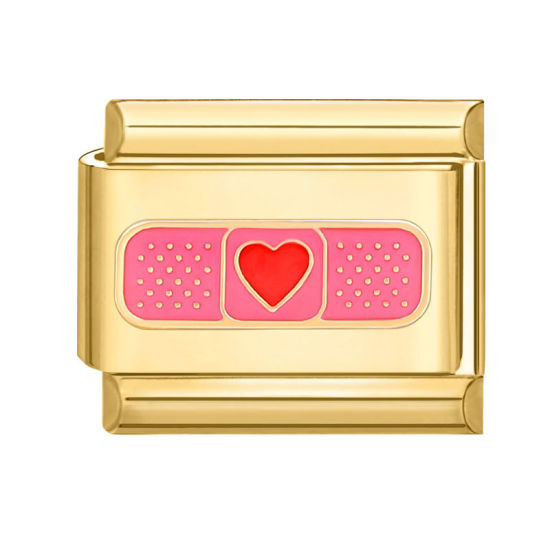 Изображение 1 ШТ 304 Нержавеющая Сталь День святого Валентина Очаровательный итальянский браслет со звеньями Изготовление ювелирных изделий своими руками Позолоченный Красный Прямоугольник Сердце 10мм x 9мм