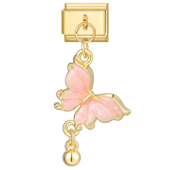 Изображение 1 ШТ 304 Нержавеющая Сталь Очаровательный итальянский браслет со звеньями Изготовление ювелирных изделий своими руками Позолоченный Розовый Прямоугольник Бабочка 10мм x 9мм