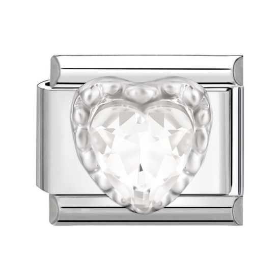 Bild von 1 Stück 304 Edelstahl Valentinstag Charm-Armband mit italienischen Gliedern zur Herstellung von DIY-Schmuck Silberfarbe Rechteck Herz Transparent Strass 10mm x 9mm