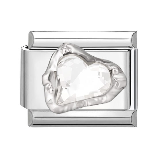 Bild von 1 Stück 304 Edelstahl Valentinstag Charm-Armband mit italienischen Gliedern zur Herstellung von DIY-Schmuck Silberfarbe Rechteck Herz Transparent Strass 10mm x 9mm