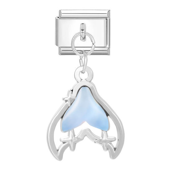 Изображение 1 ШТ 304 Нержавеющая Сталь Очаровательный итальянский браслет со звеньями Изготовление ювелирных изделий своими руками Серебряный Тон Синий Прямоугольник Рыбий хвост 10мм x 9мм