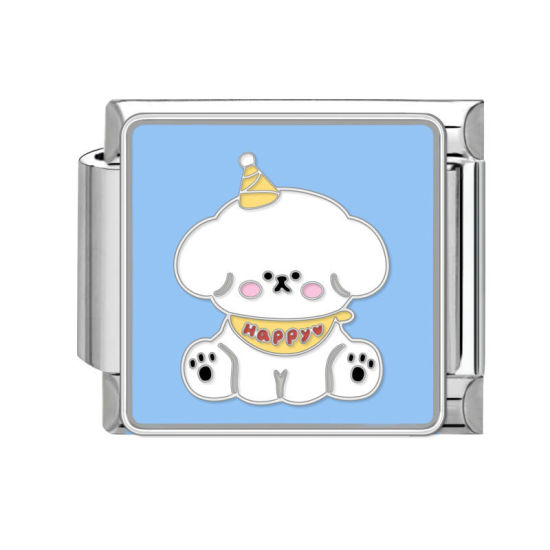 Bild von 1 Stück 304 Edelstahl Charm-Armband mit italienischen Gliedern zur Herstellung von DIY-Schmuck Silberfarbe Bunt Rechteck Hund 10mm x 9mm