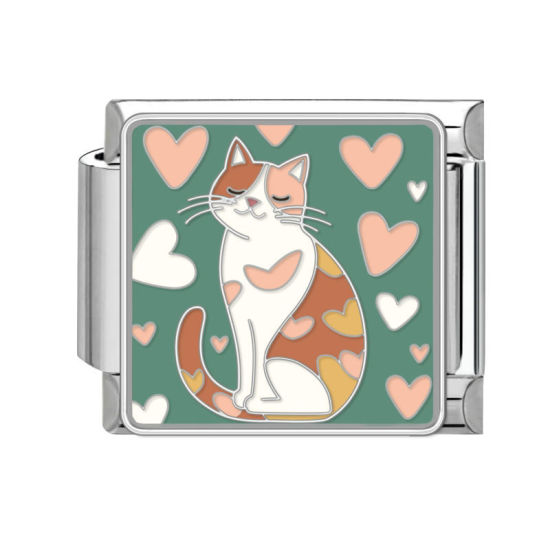 Bild von 1 Stück 304 Edelstahl Charm-Armband mit italienischen Gliedern zur Herstellung von DIY-Schmuck Silberfarbe Bunt Rechteck Katze 10mm x 9mm
