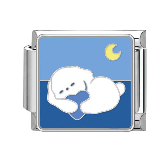 Bild von 1 Stück 304 Edelstahl Charm-Armband mit italienischen Gliedern zur Herstellung von DIY-Schmuck Silberfarbe Blau Rechteck Hund 10mm x 9mm