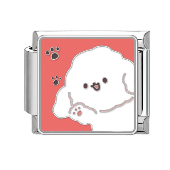 Bild von 1 Stück 304 Edelstahl Charm-Armband mit italienischen Gliedern zur Herstellung von DIY-Schmuck Silberfarbe Weiß Rechteck Hund 10mm x 9mm