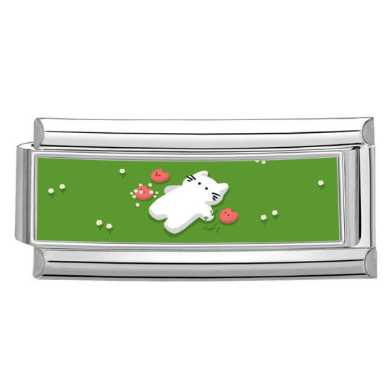 Immagine di 1 Pz 304 Acciaio Inossidabile Bracciale con Charm Italiano a Maglie, Creazione di Gioielli Fai-da-te Tono Argento Multicolore Rettangolo Gatto 20mm x 9mm