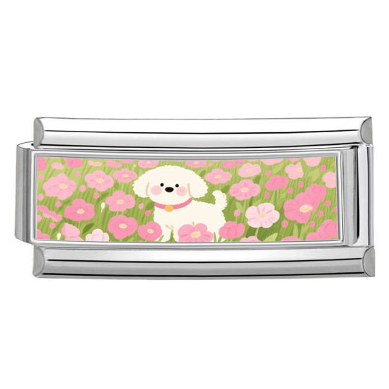 Immagine di 1 Pz 304 Acciaio Inossidabile Bracciale con Charm Italiano a Maglie, Creazione di Gioielli Fai-da-te Tono Argento Multicolore Rettangolo Cane 20mm x 9mm