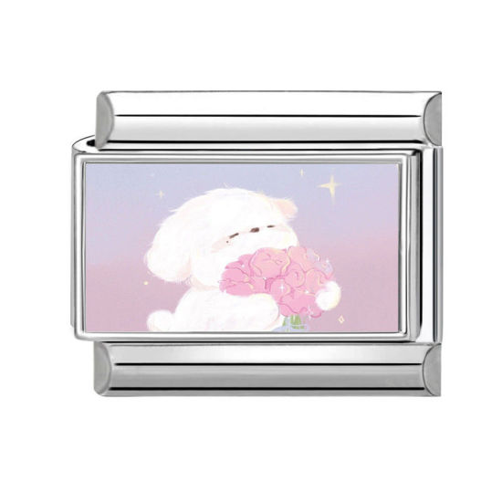 Изображение 1 ШТ 304 Нержавеющая Сталь Очаровательный итальянский браслет со звеньями Изготовление ювелирных изделий своими руками Серебряный Тон Разноцветный Прямоугольник Собака 10мм x 9мм