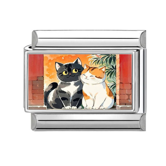 Изображение 1 ШТ 304 Нержавеющая Сталь Очаровательный итальянский браслет со звеньями Изготовление ювелирных изделий своими руками Серебряный Тон Разноцветный Прямоугольник Кошка 10мм x 9мм