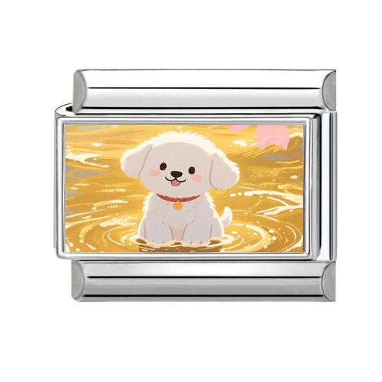 Изображение 1 ШТ 304 Нержавеющая Сталь Очаровательный итальянский браслет со звеньями Изготовление ювелирных изделий своими руками Серебряный Тон Разноцветный Прямоугольник Собака 10мм x 9мм