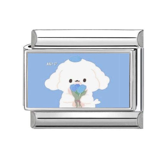 Изображение 1 ШТ 304 Нержавеющая Сталь Очаровательный итальянский браслет со звеньями Изготовление ювелирных изделий своими руками Серебряный Тон Белый Прямоугольник Собака 10мм x 9мм