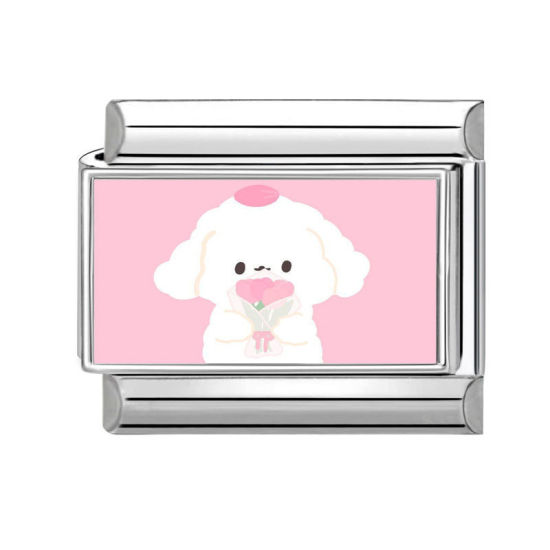 Изображение 1 ШТ 304 Нержавеющая Сталь Очаровательный итальянский браслет со звеньями Изготовление ювелирных изделий своими руками Серебряный Тон Розовый Прямоугольник Собака 10мм x 9мм