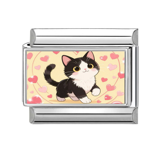 Изображение 1 ШТ 304 Нержавеющая Сталь Очаровательный итальянский браслет со звеньями Изготовление ювелирных изделий своими руками Серебряный Тон Разноцветный Прямоугольник Кошка 10мм x 9мм