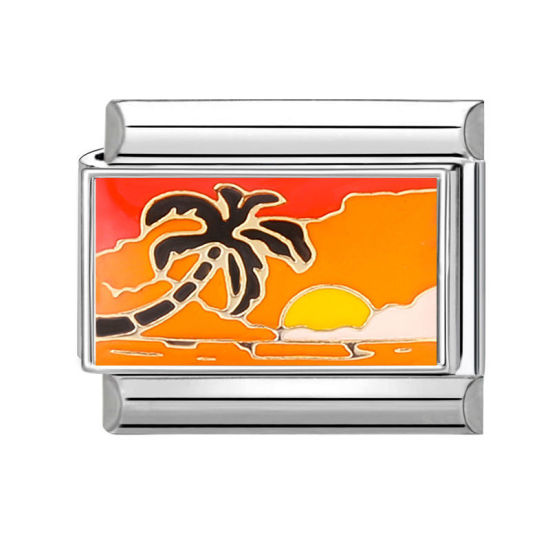 Изображение 1 ШТ 304 Нержавеющая Сталь Очаровательный итальянский браслет со звеньями Изготовление ювелирных изделий своими руками Серебряный Тон Разноцветный Прямоугольник Кокосовая пальма 10мм x 9мм