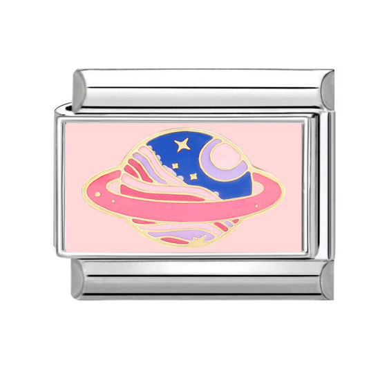 Изображение 1 ШТ 304 Нержавеющая Сталь Очаровательный итальянский браслет со звеньями Изготовление ювелирных изделий своими руками Серебряный Тон Разноцветный Прямоугольник Ппланета 10мм x 9мм