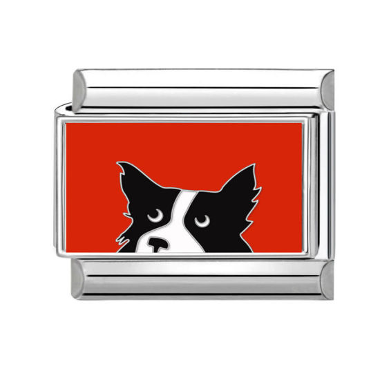 Изображение 1 ШТ 304 Нержавеющая Сталь Очаровательный итальянский браслет со звеньями Изготовление ювелирных изделий своими руками Серебряный Тон Черный Прямоугольник Собака 10мм x 9мм