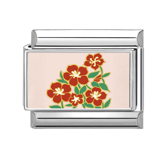 Immagine di 1 Pz 304 Acciaio Inossidabile Bracciale con Charm Italiano a Maglie, Creazione di Gioielli Fai-da-te Tono Argento Multicolore Rettangolo Fiore 10mm x 9mm