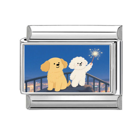 Immagine di 1 Pz 304 Acciaio Inossidabile Bracciale con Charm Italiano a Maglie, Creazione di Gioielli Fai-da-te Tono Argento Multicolore Rettangolo Cane 10mm x 9mm