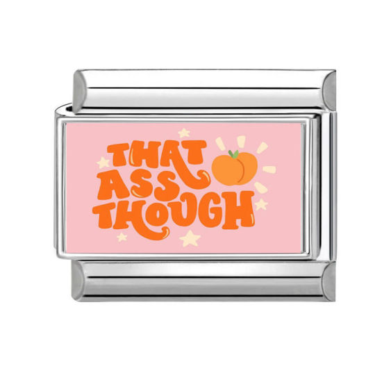 Immagine di 1 Pz 304 Acciaio Inossidabile Bracciale con Charm Italiano a Maglie, Creazione di Gioielli Fai-da-te Tono Argento Rosa Rettangolo Messaggio " That Ass Though " 10mm x 9mm
