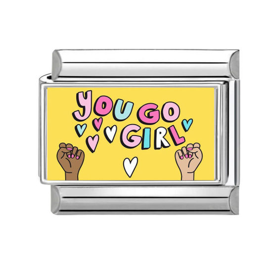 Изображение 1 ШТ 304 Нержавеющая Сталь Очаровательный итальянский браслет со звеньями Изготовление ювелирных изделий своими руками Серебряный Тон Прямоугольник Сообщение " You Go Girl " 10мм x 9мм