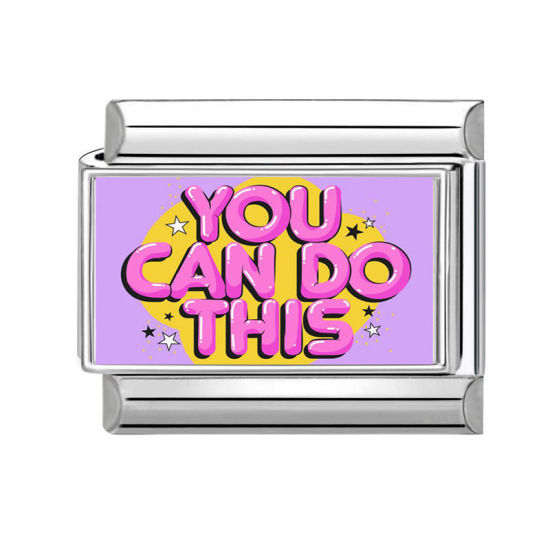 Изображение 1 ШТ 304 Нержавеющая Сталь Очаровательный итальянский браслет со звеньями Изготовление ювелирных изделий своими руками Серебряный Тон Прямоугольник Сообщение " You Can Do This " 10мм x 9мм