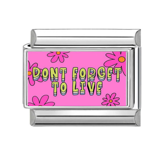 Изображение 1 ШТ 304 Нержавеющая Сталь Очаровательный итальянский браслет со звеньями Изготовление ювелирных изделий своими руками Серебряный Тон Прямоугольник Сообщение " Don't Forget To Live " 10мм x 9мм