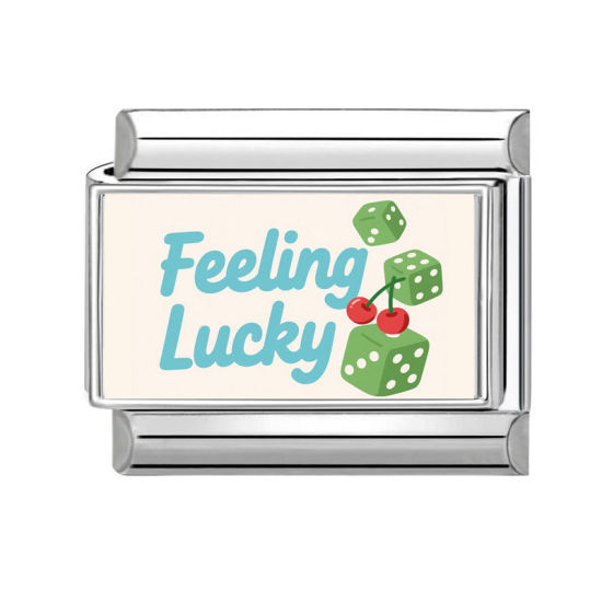 Изображение 1 ШТ 304 Нержавеющая Сталь Очаровательный итальянский браслет со звеньями Изготовление ювелирных изделий своими руками Серебряный Тон Прямоугольник Сообщение " Feeling Lucky " 10мм x 9мм