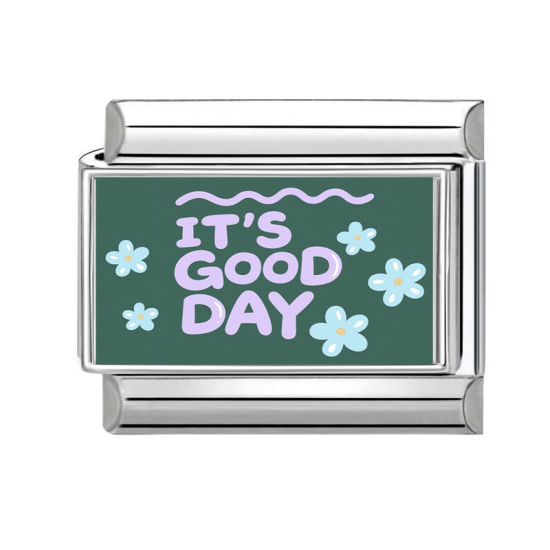 Изображение 1 ШТ 304 Нержавеющая Сталь Очаровательный итальянский браслет со звеньями Изготовление ювелирных изделий своими руками Серебряный Тон Прямоугольник Сообщение " It's Good Day " 10мм x 9мм