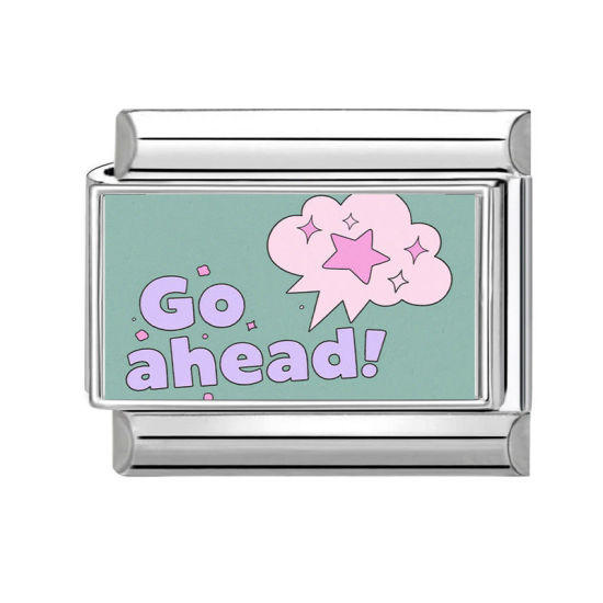 Изображение 1 ШТ 304 Нержавеющая Сталь Очаровательный итальянский браслет со звеньями Изготовление ювелирных изделий своими руками Серебряный Тон Прямоугольник Сообщение " Go Ahead " 10мм x 9мм