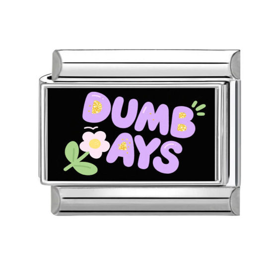 Изображение 1 ШТ 304 Нержавеющая Сталь Очаровательный итальянский браслет со звеньями Изготовление ювелирных изделий своими руками Серебряный Тон Прямоугольник Сообщение " Dumb Days " 10мм x 9мм