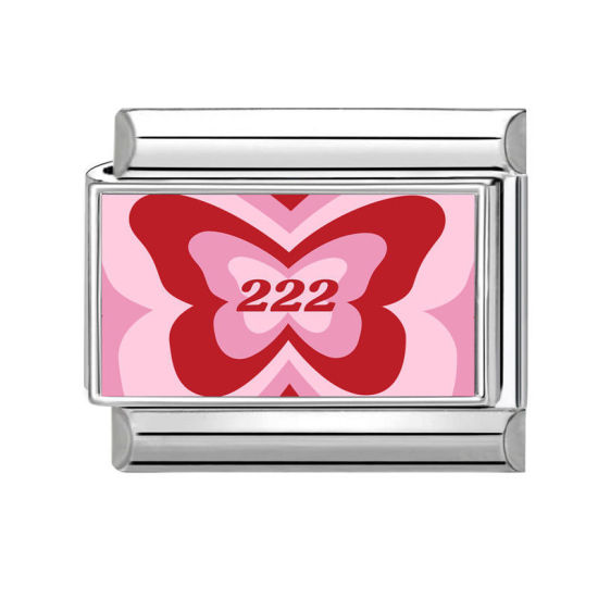 Изображение 1 ШТ 304 Нержавеющая Сталь Очаровательный итальянский браслет со звеньями Изготовление ювелирных изделий своими руками Серебряный Тон Красный Прямоугольник Бабочка 10мм x 9мм