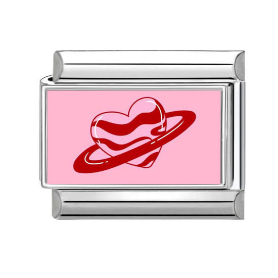 Изображение 1 ШТ 304 Нержавеющая Сталь День святого Валентина Очаровательный итальянский браслет со звеньями Изготовление ювелирных изделий своими руками Серебряный Тон Розовый Прямоугольник Сердце 10мм x 9мм