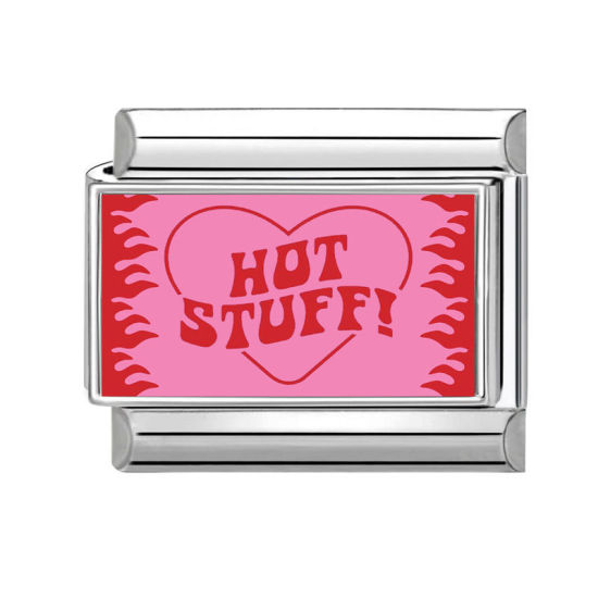 Изображение 1 ШТ 304 Нержавеющая Сталь Очаровательный итальянский браслет со звеньями Изготовление ювелирных изделий своими руками Серебряный Тон Прямоугольник Сообщение " Hot Stuff " 10мм x 9мм