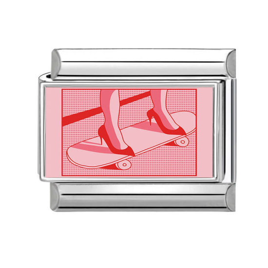 Изображение 1 ШТ 304 Нержавеющая Сталь Очаровательный итальянский браслет со звеньями Изготовление ювелирных изделий своими руками Серебряный Тон Красный Прямоугольник Обувь на высоком каблуке 10мм x 9мм